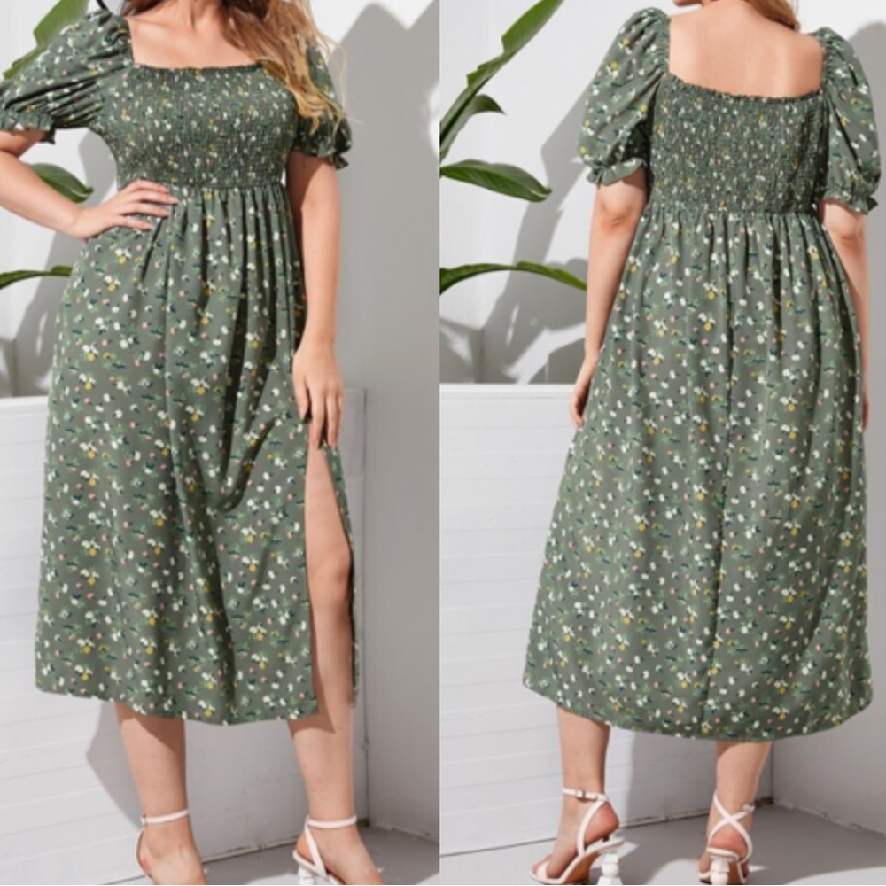 Plus size floral print thigh slit dress - Picture 2 of 7